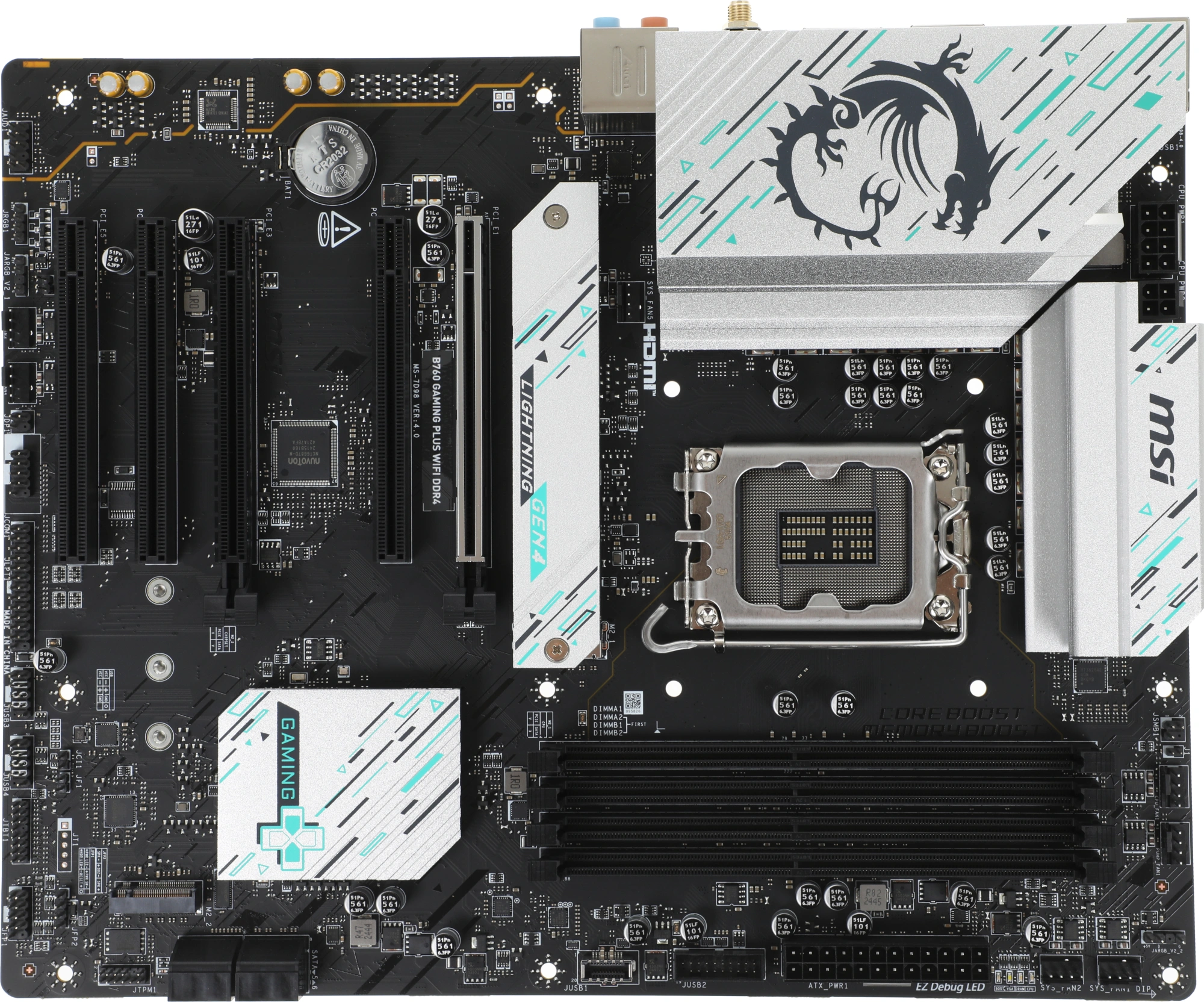 Материнская плата MSI B760 GAMING PLUS WIFI DDR4 Soc-1700 Intel B760 4xDDR4 ATX AC`97 8ch(7.1) 2.5Gg+HDMI+DP — миниатюра 2