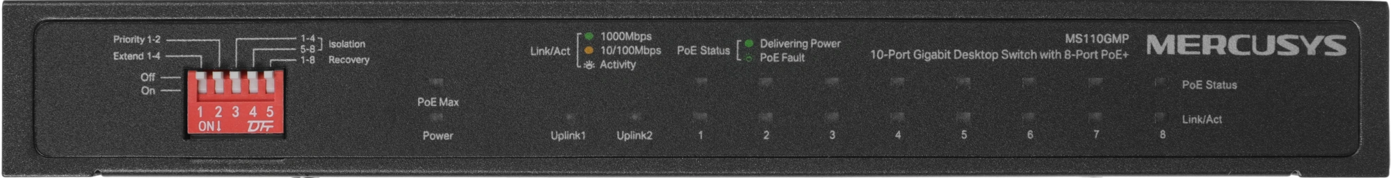 Коммутатор Mercusys MS110GMP (L2) 10x1Гбит/с 8PoE+ 111W неуправляемый — миниатюра 8