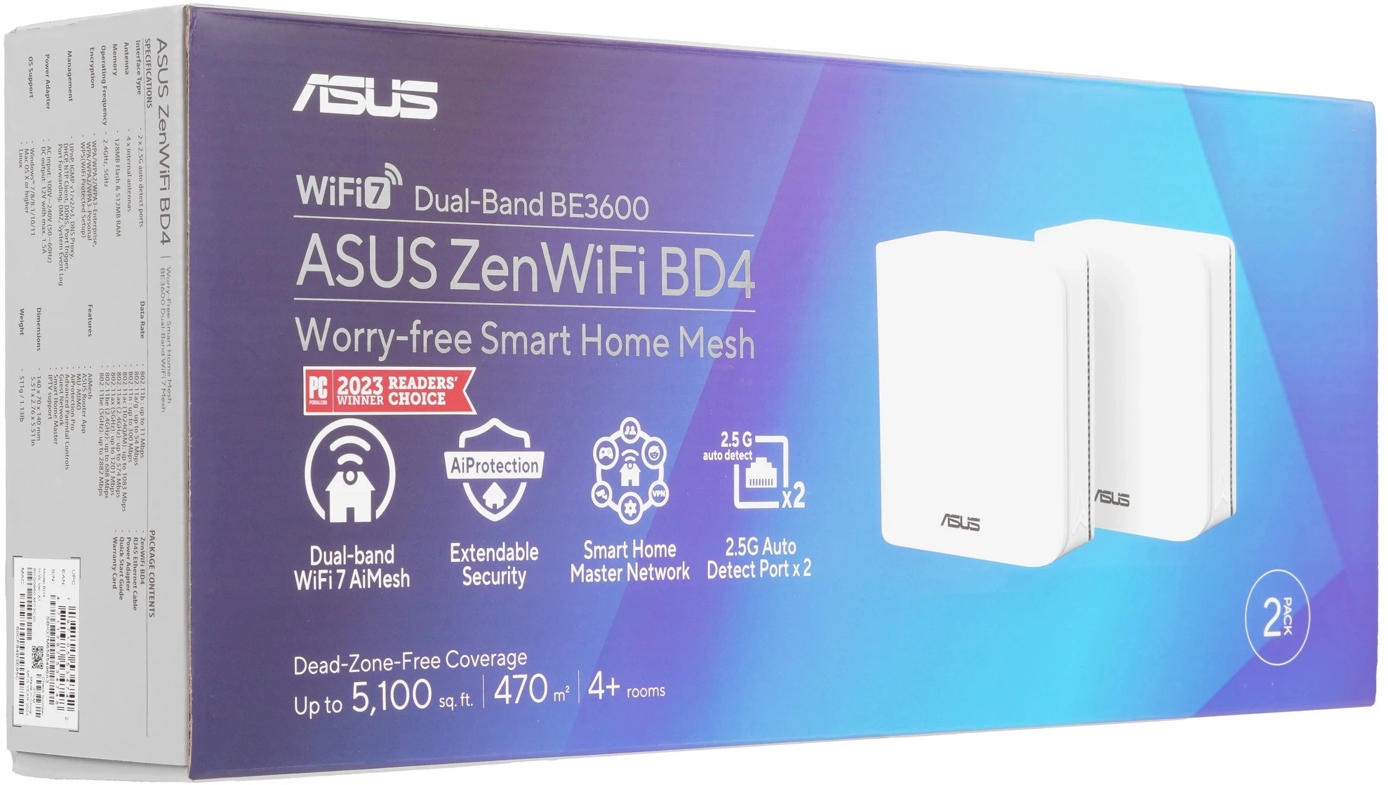 Бесшовный Mesh роутер Asus ZenWiFi BD4 (BD4(W-2-PK)) BE3600 1000/2500BASE-T белый (упак.:2шт) — миниатюра 8