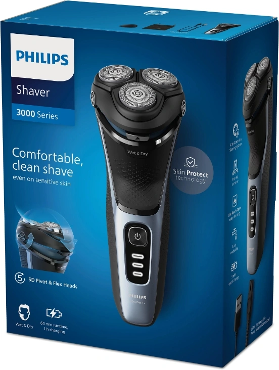 Бритва роторная Philips S3243/12 реж.эл.:3 питан.:аккум. голубой/серебристый — миниатюра 2