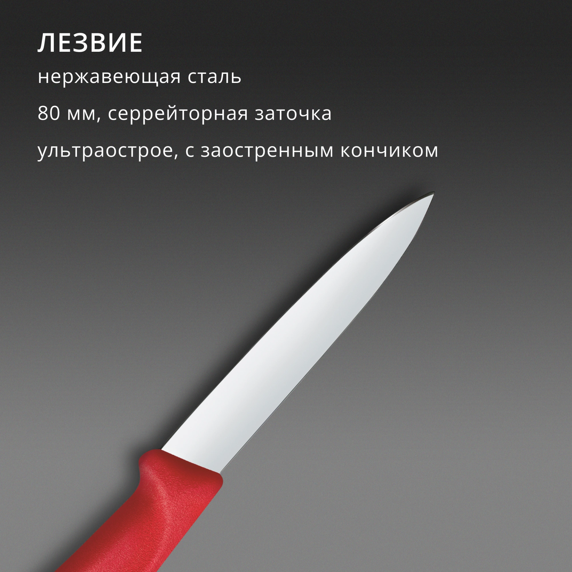 Нож кухонный Victorinox Swiss Classic (6.7601.C1) стальной универсальный для чистки овощей и фруктов лезв.80мм прямая заточка красный — миниатюра 4