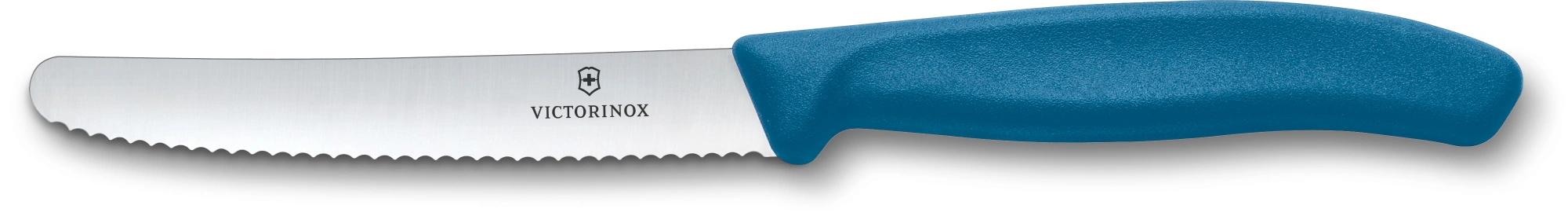 Нож кухонный Victorinox Swiss Classic 6.7832.C1 стальной универсальный для томатов лезв.110мм серрейт. заточка синий — фото 1