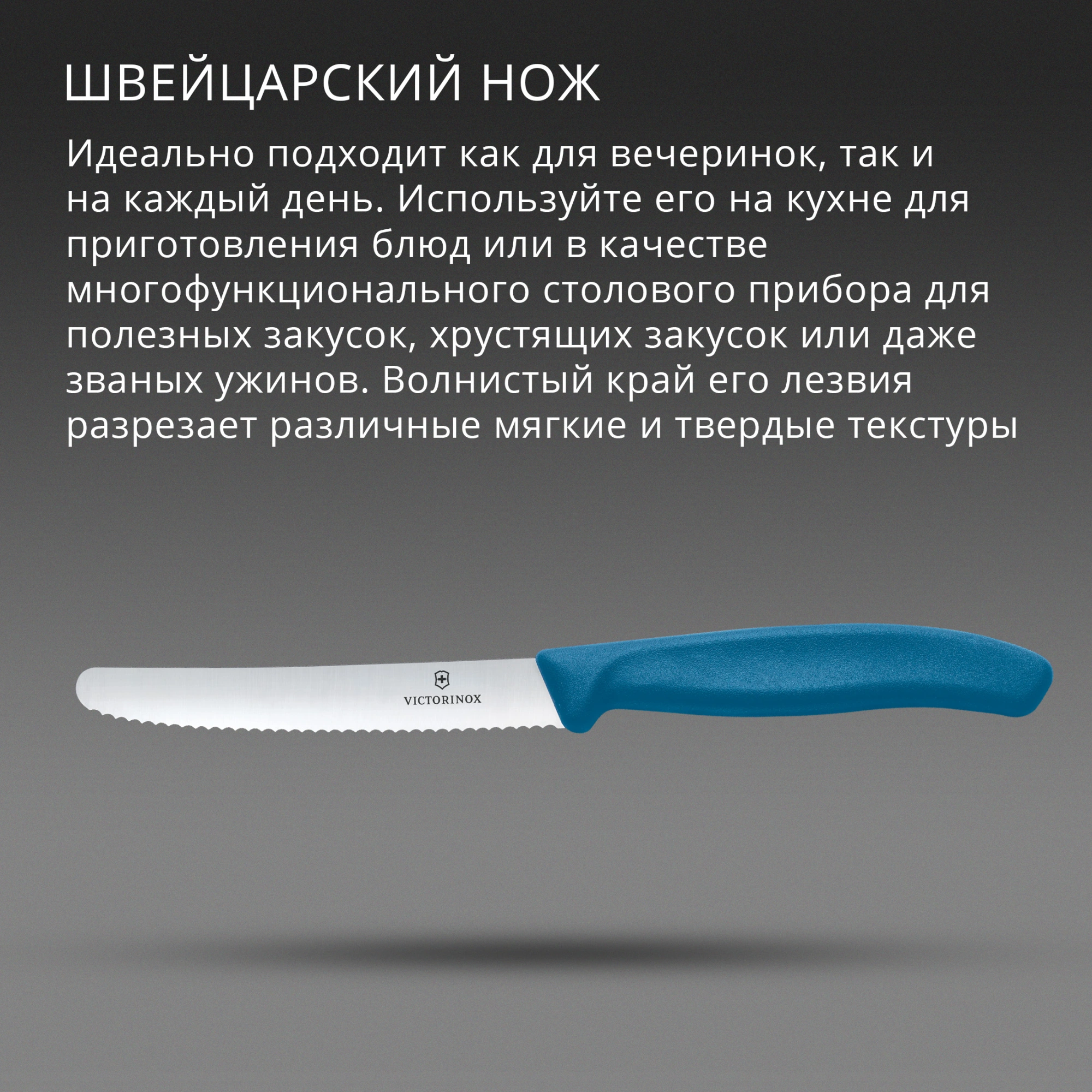 Нож кухонный Victorinox Swiss Classic 6.7832.C1 стальной универсальный для томатов лезв.110мм серрейт. заточка синий — миниатюра 3