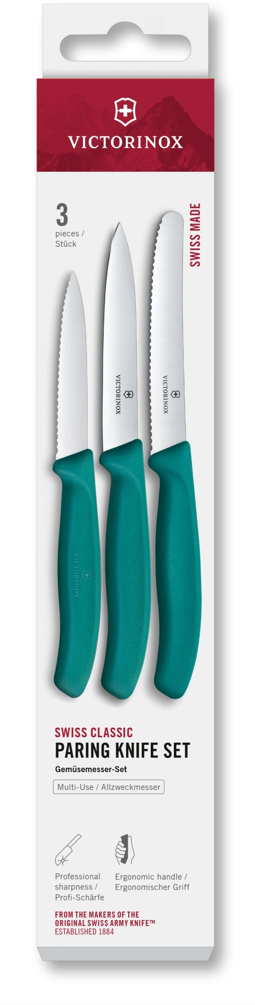 Набор ножей кухон. Victorinox Swiss Classic 6.7114.34C1 для овощей компл.:3предм. зеленый европодвес — фото 1