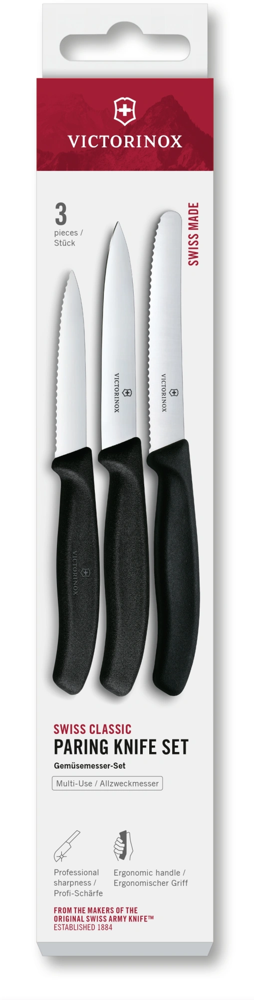 Набор ножей кухон. Victorinox Swiss Classic 6.7113.34 для овощей компл.:3предм. черный европодвес — фото 1