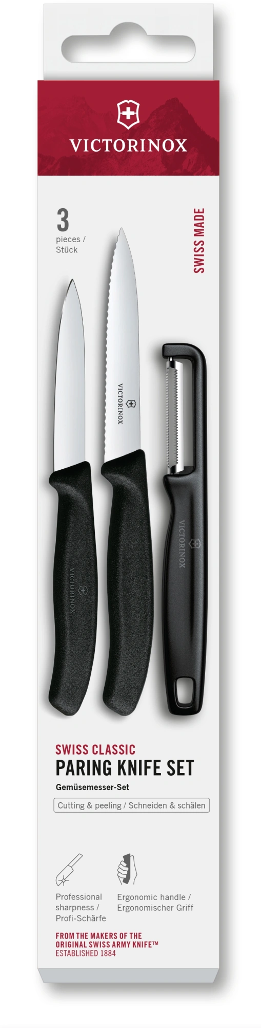 Набор ножей кухон. Victorinox Swiss Classic 6.7113.33 для овощей компл.:3предм. овощеч. черный европодвес — фото 1