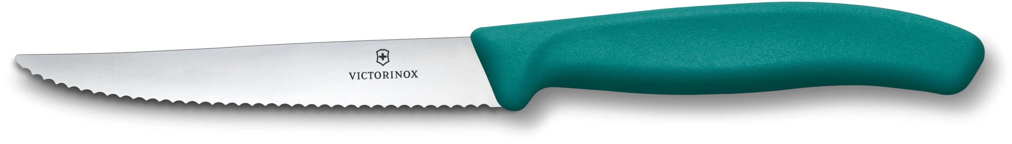 Нож кухонный Victorinox Swiss Classic 6.7234.C1 стальной универсальный для стейка/пиццы лезв.110мм серрейт. заточка зеленый — фото 1