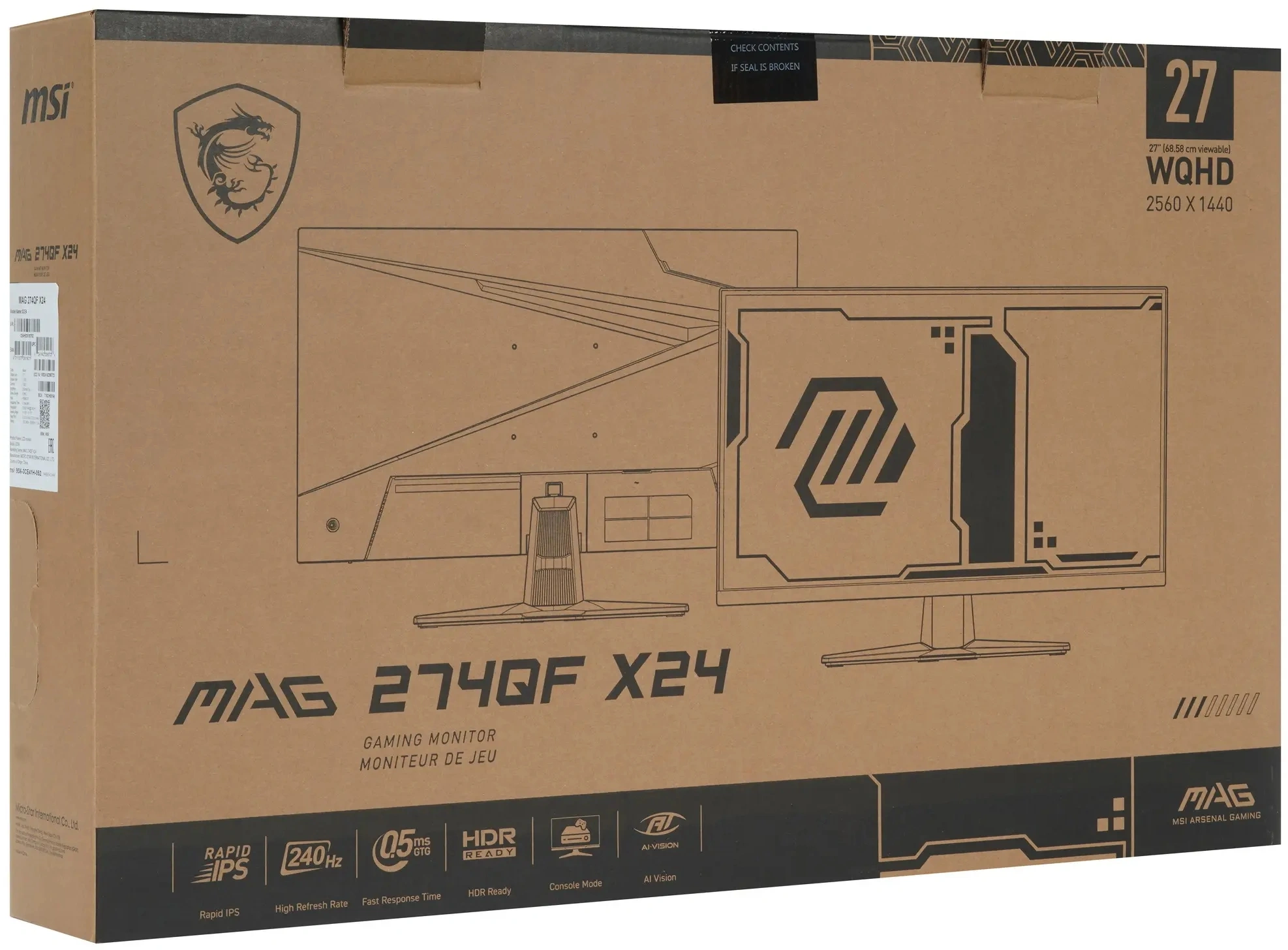 Монитор MSI 27" Mag 274QF X24 черный IPS LED 16:9 HDMI полуматовая 250cd 178гр/178гр 2560x1440 240Hz FreeSync Premium DP Quad 2K (1440p) 4.7кг — миниатюра 8