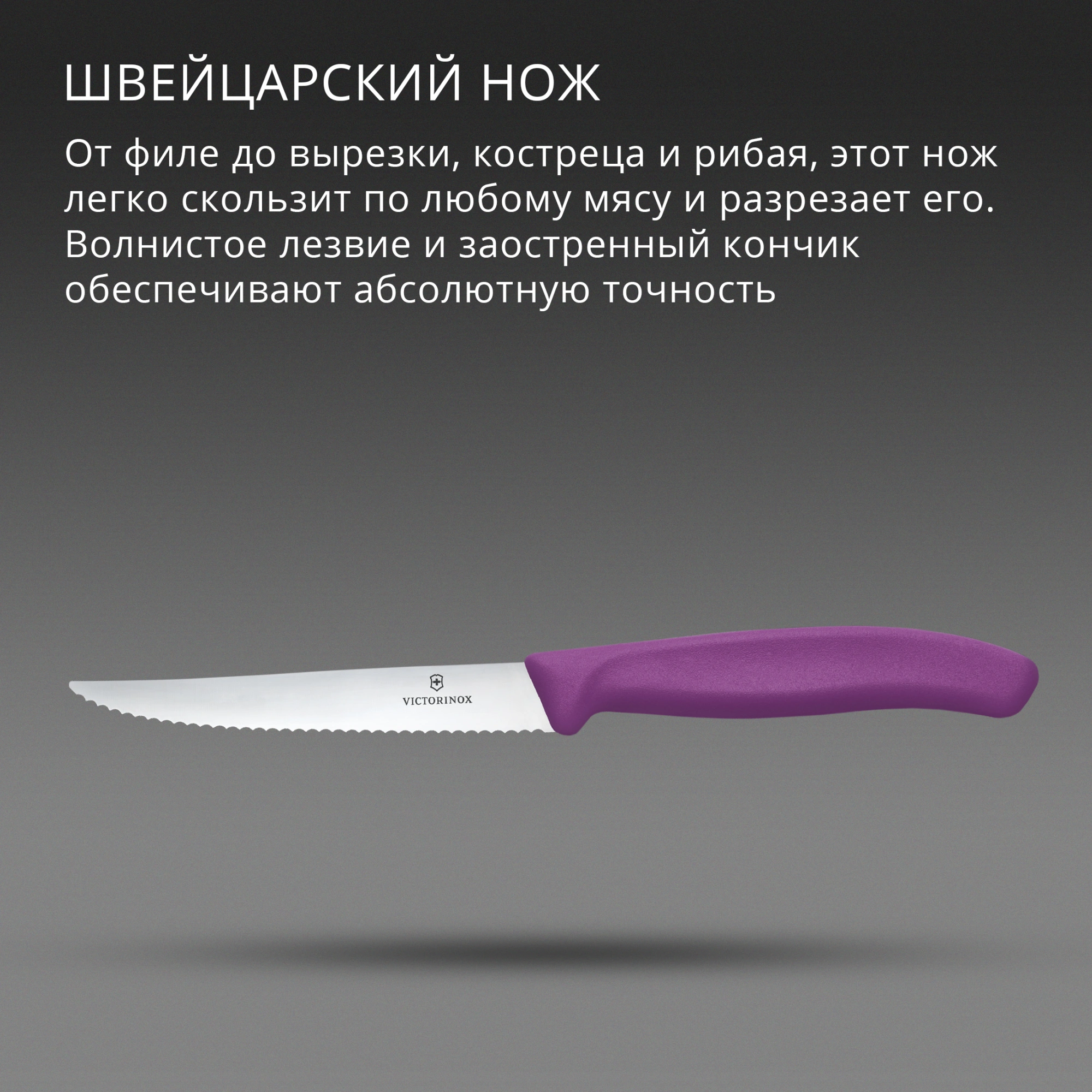 Нож кухонный Victorinox Swiss Classic 6.7235.C1 стальной универсальный для стейка/пиццы лезв.110мм серрейт. заточка пурпурный — миниатюра 3