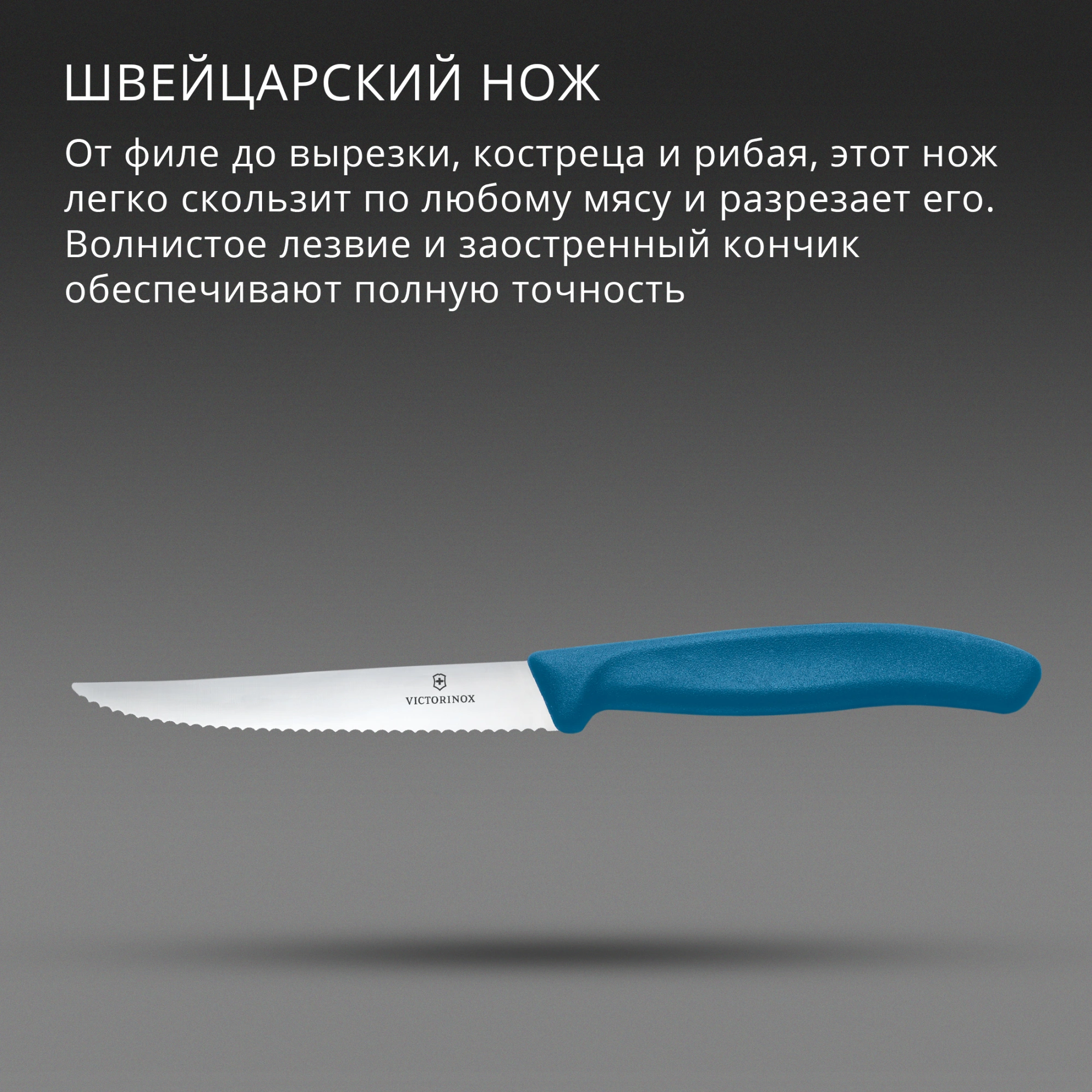 Нож кухонный Victorinox Swiss Classic 6.7232.C1 стальной универсальный для стейка/пиццы лезв.110мм серрейт. заточка синий — миниатюра 3