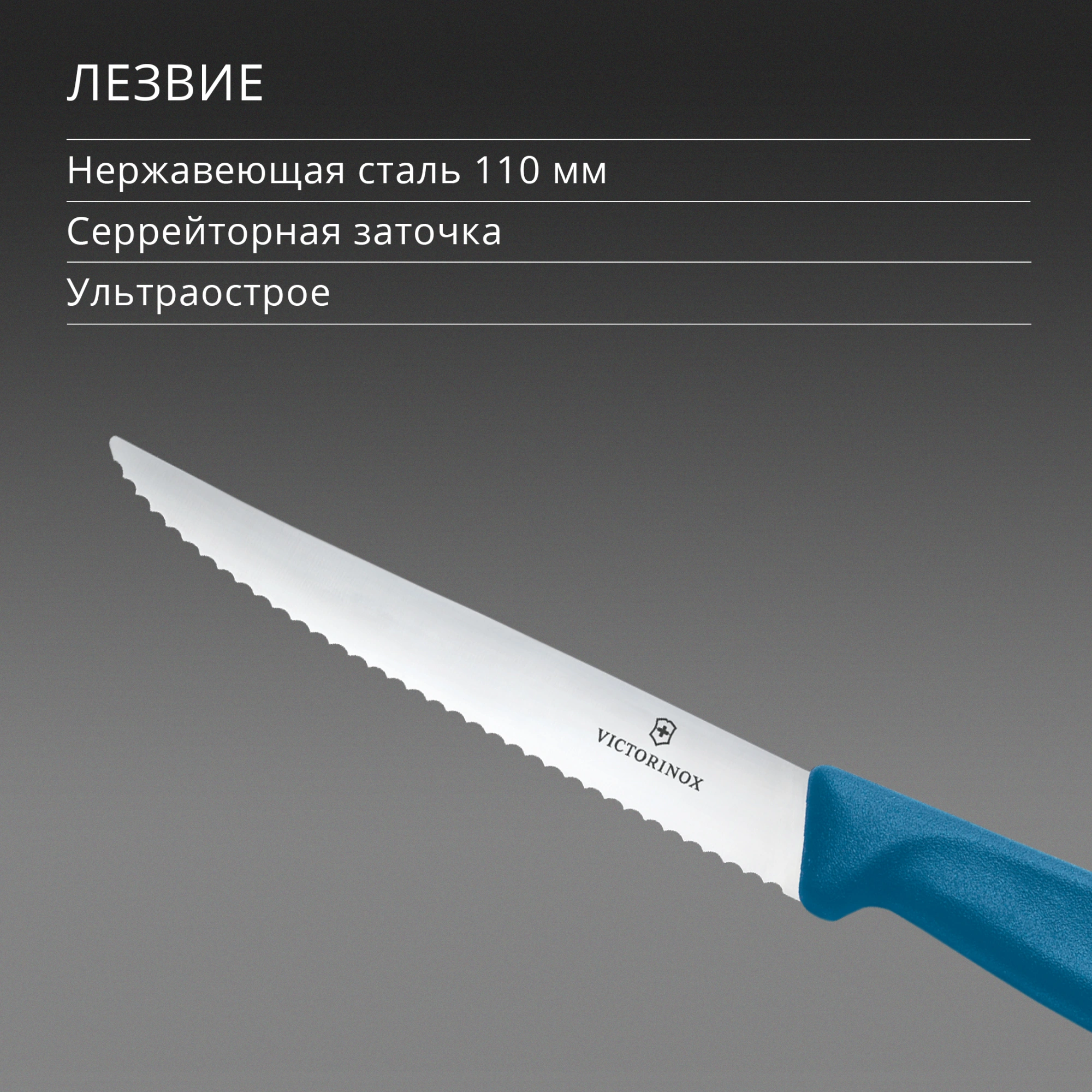 Нож кухонный Victorinox Swiss Classic 6.7232.C1 стальной универсальный для стейка/пиццы лезв.110мм серрейт. заточка синий — миниатюра 4
