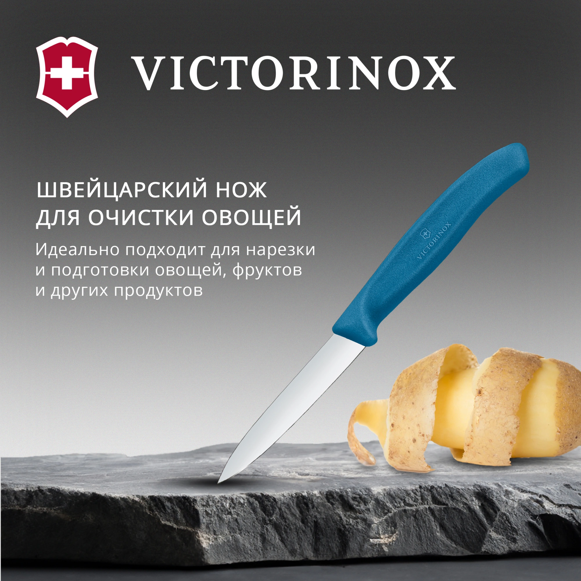 Нож кухонный Victorinox Swiss Classic (6.7602.C1) стальной универсальный для чистки овощей и фруктов лезв.80мм прямая заточка синий — миниатюра 2
