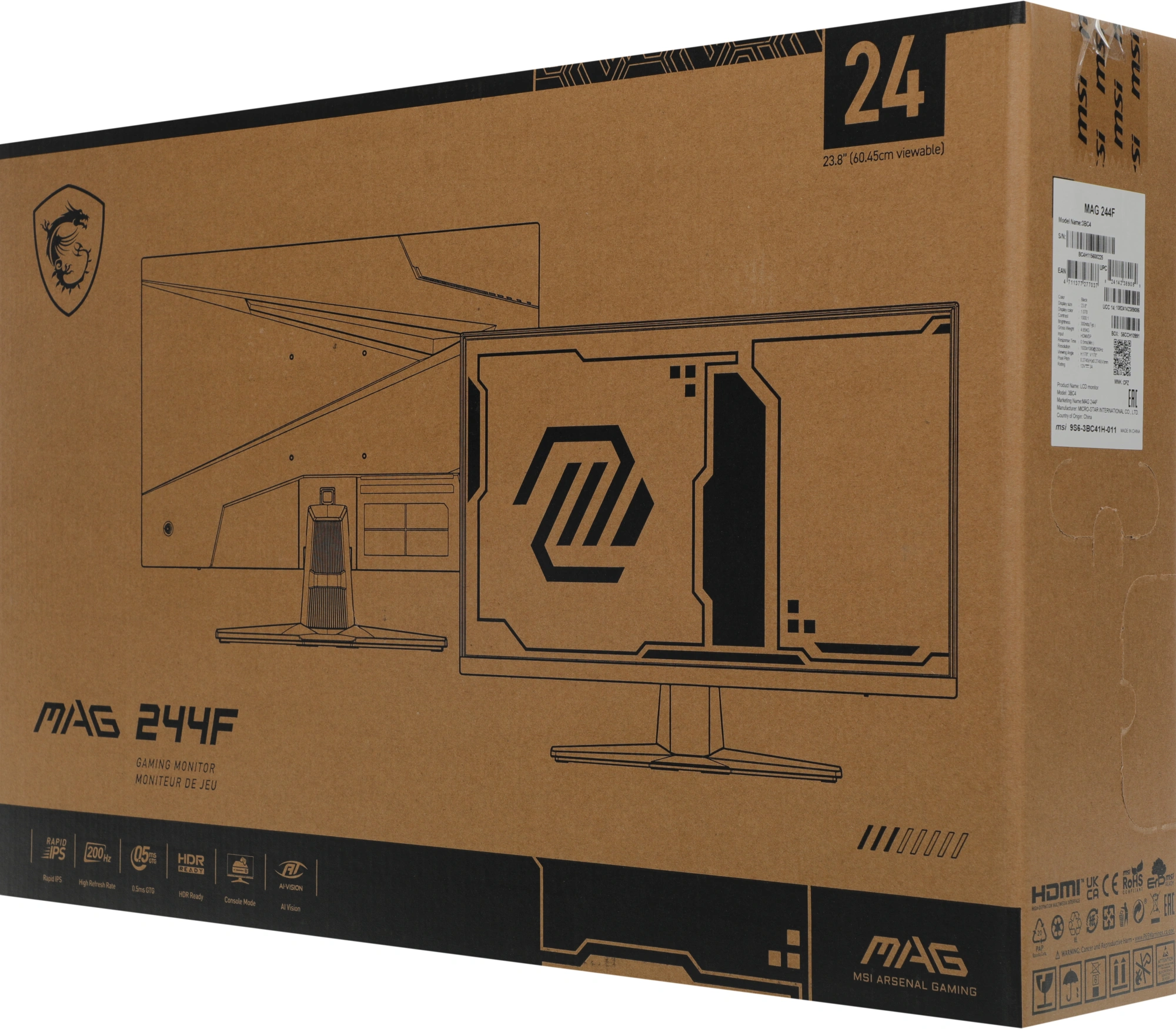 Монитор MSI 23.8" Mag 244F черный IPS LED 16:9 HDMI матовая 300cd 178гр/178гр 1920x1080 200Hz DP FHD 2.88кг — миниатюра 11