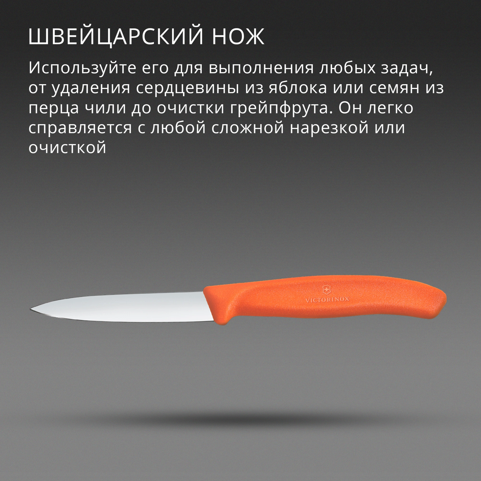 Нож кухонный Victorinox Swiss Classic (6.7609.C1) стальной универсальный для чистки овощей и фруктов лезв.80мм прямая заточка оранжевый — миниатюра 3
