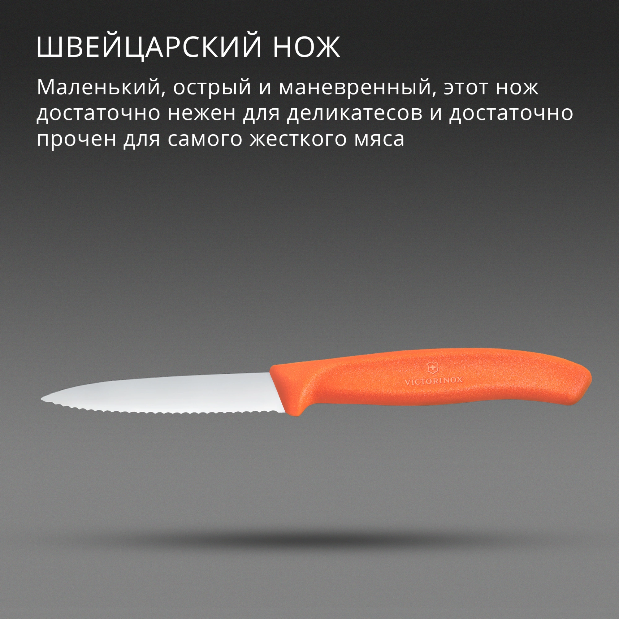 Нож кухонный Victorinox Swiss Classic (6.7639.C1) стальной универсальный для чистки овощей и фруктов лезв.80мм серрейт. заточка оранжевый — миниатюра 3