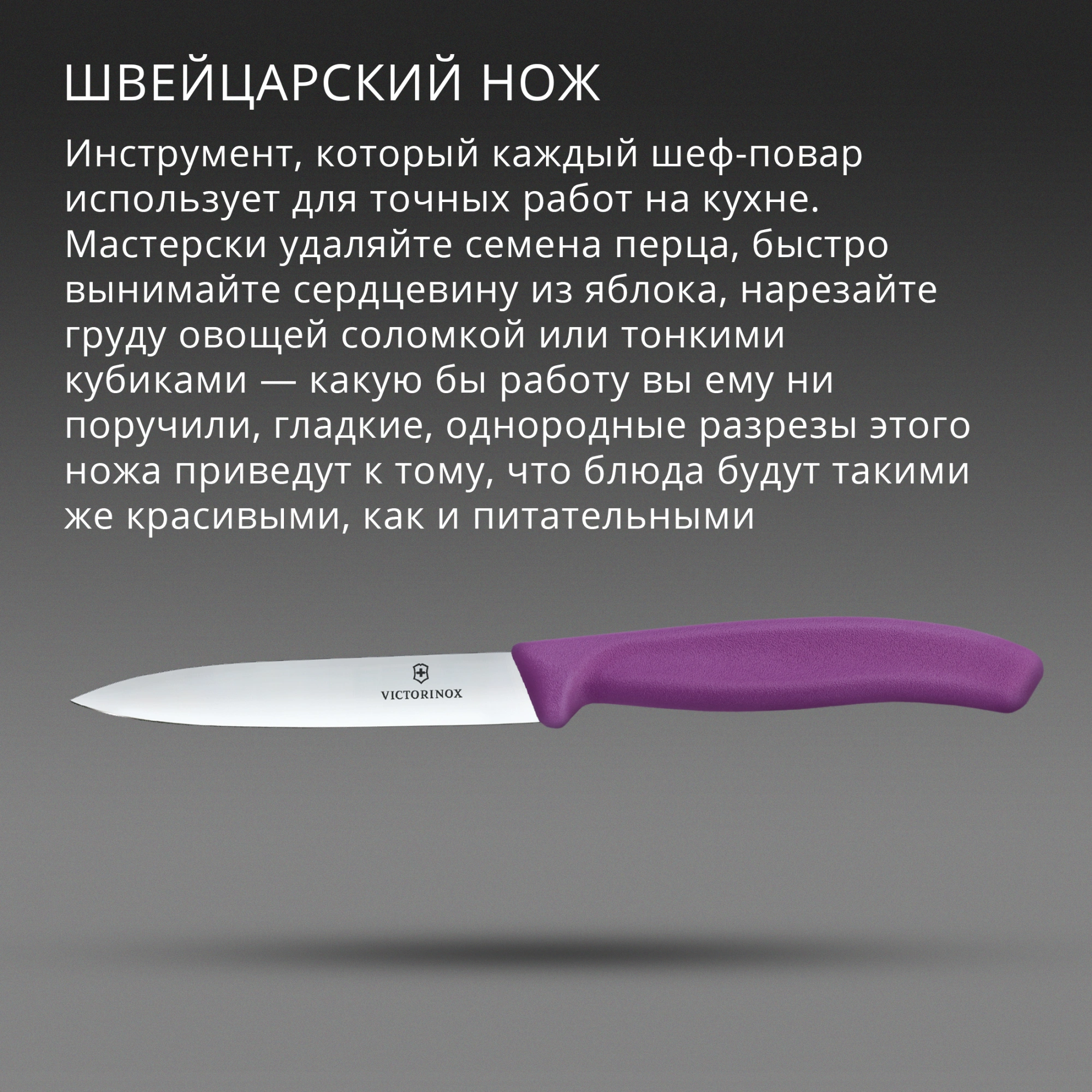 Нож кухонный Victorinox Swiss Classic (6.7705.C1) стальной универсальный для чистки овощей и фруктов лезв.100мм прямая заточка пурпурный — миниатюра 3