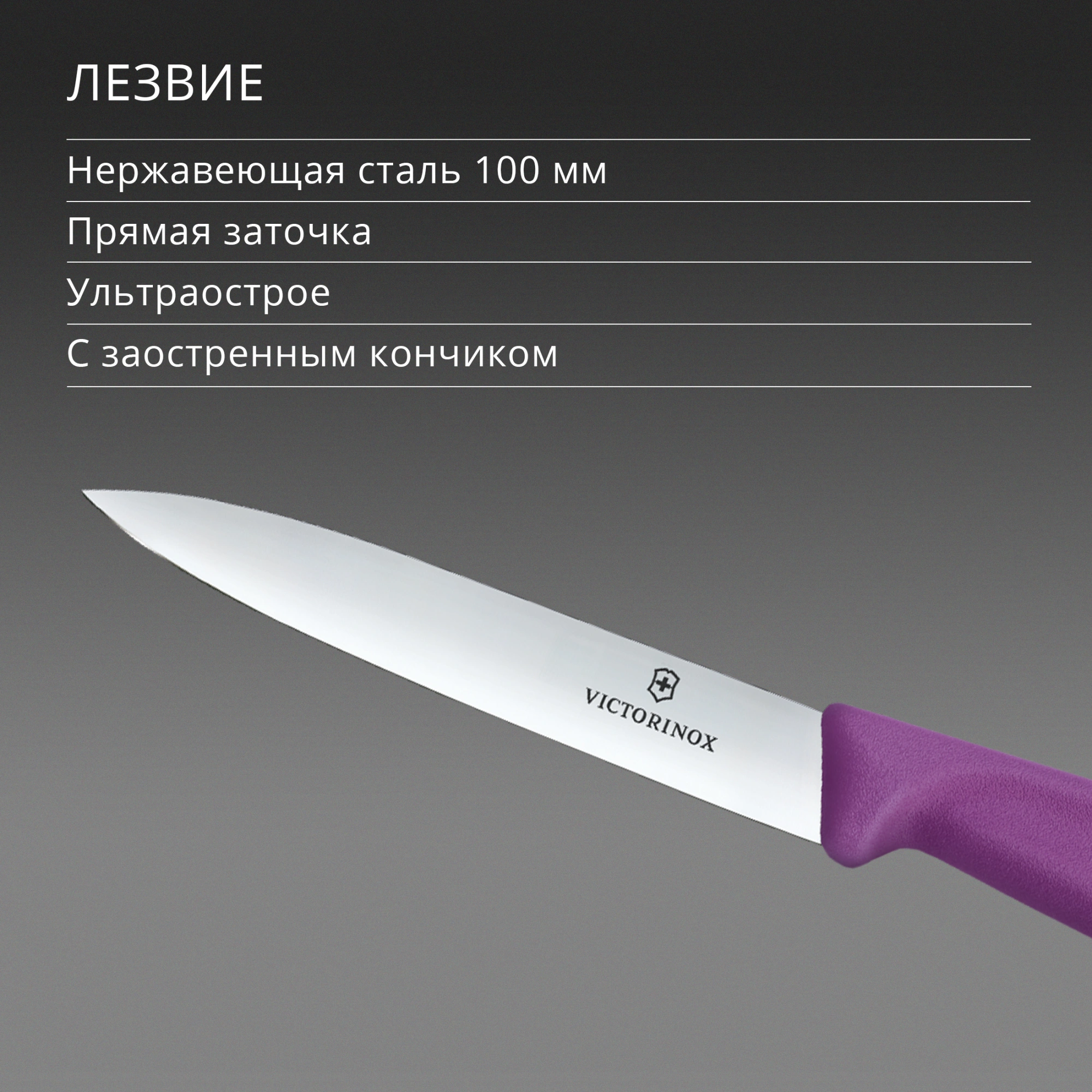 Нож кухонный Victorinox Swiss Classic (6.7705.C1) стальной универсальный для чистки овощей и фруктов лезв.100мм прямая заточка пурпурный — миниатюра 4