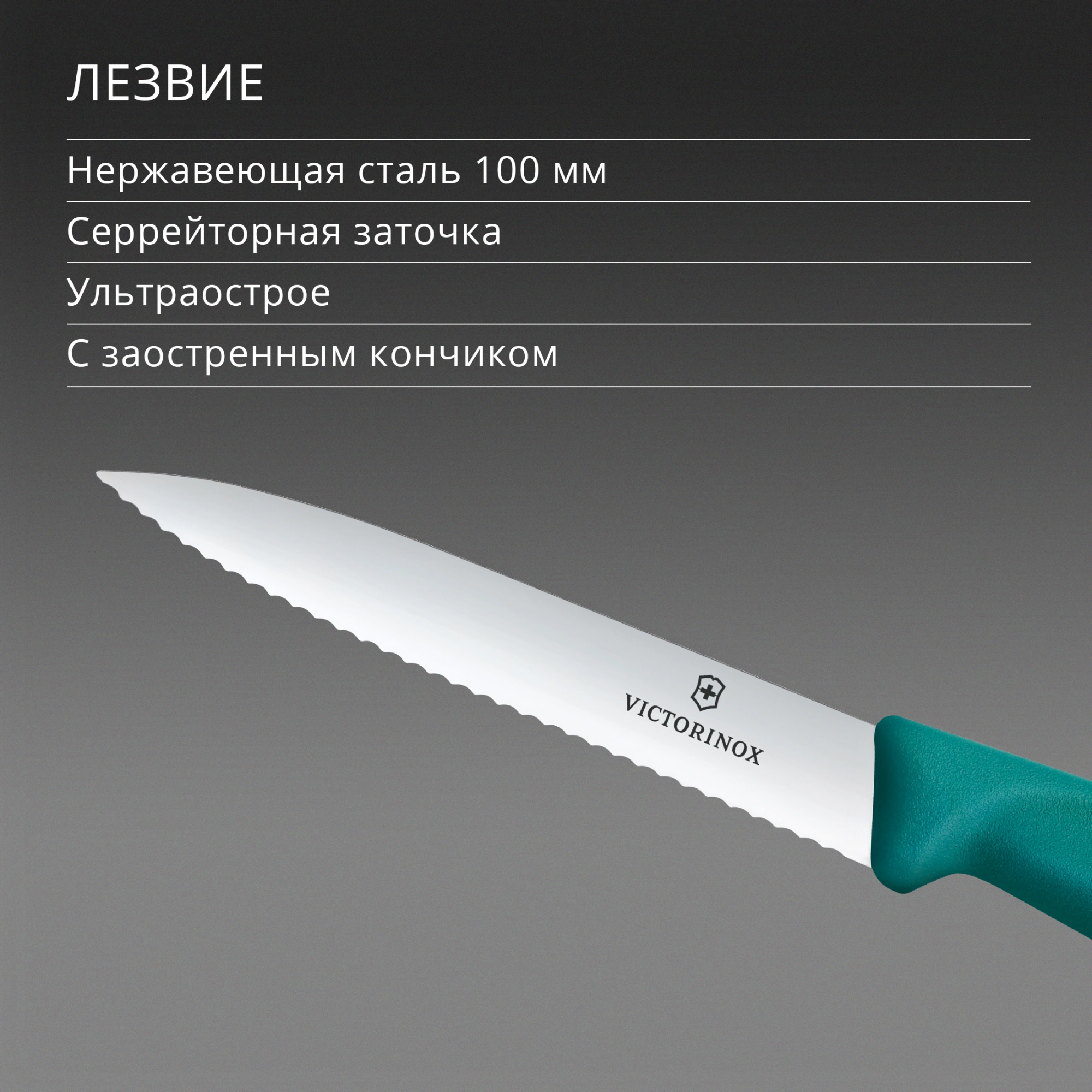 Нож кухонный Victorinox Swiss Classic (6.7734.C1) стальной универсальный для чистки овощей и фруктов лезв.100мм серрейт. заточка зеленый — миниатюра 4