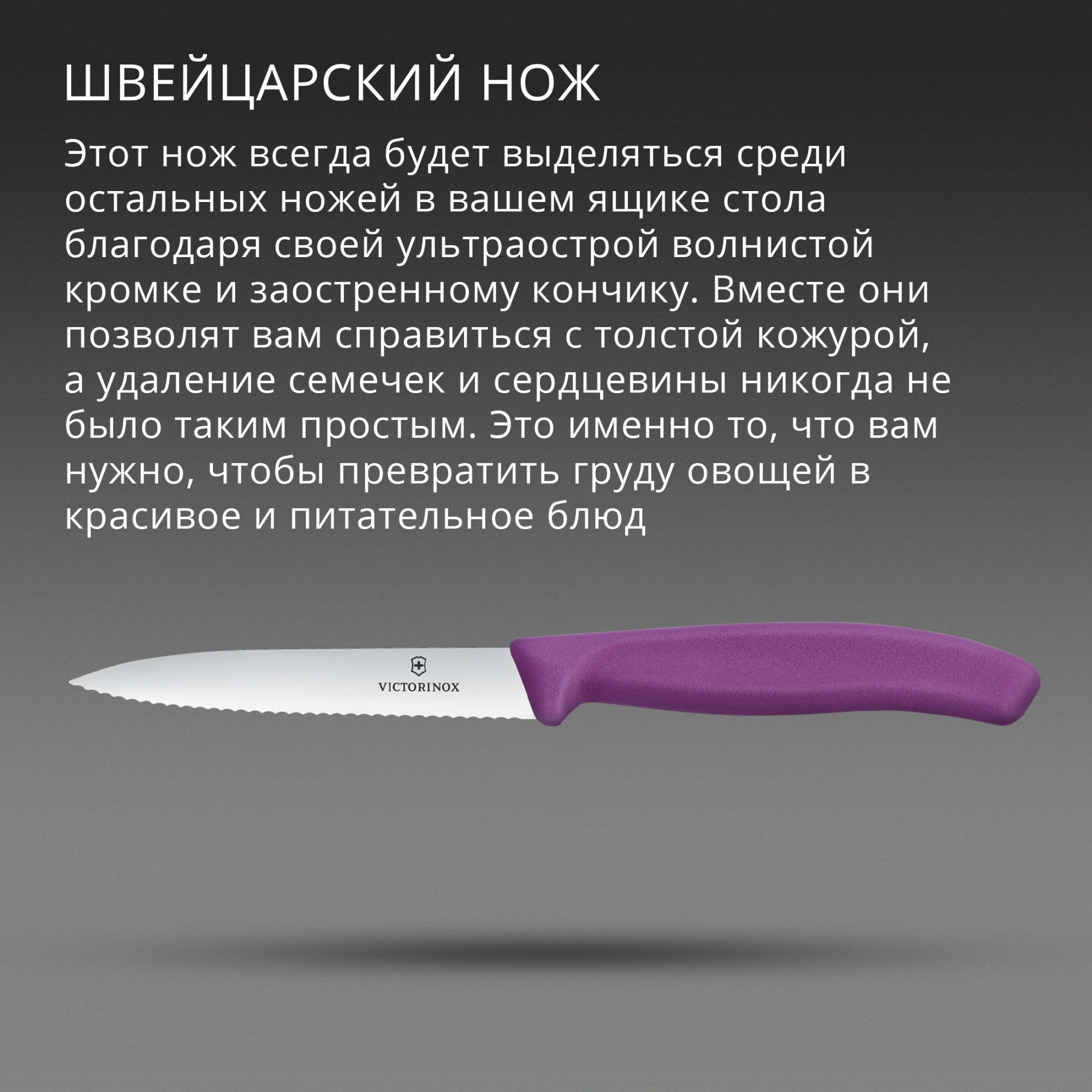 Нож кухонный Victorinox Swiss Classic (6.7735.C1) стальной универсальный для чистки овощей и фруктов лезв.100мм серрейт. заточка пурпурный — миниатюра 3
