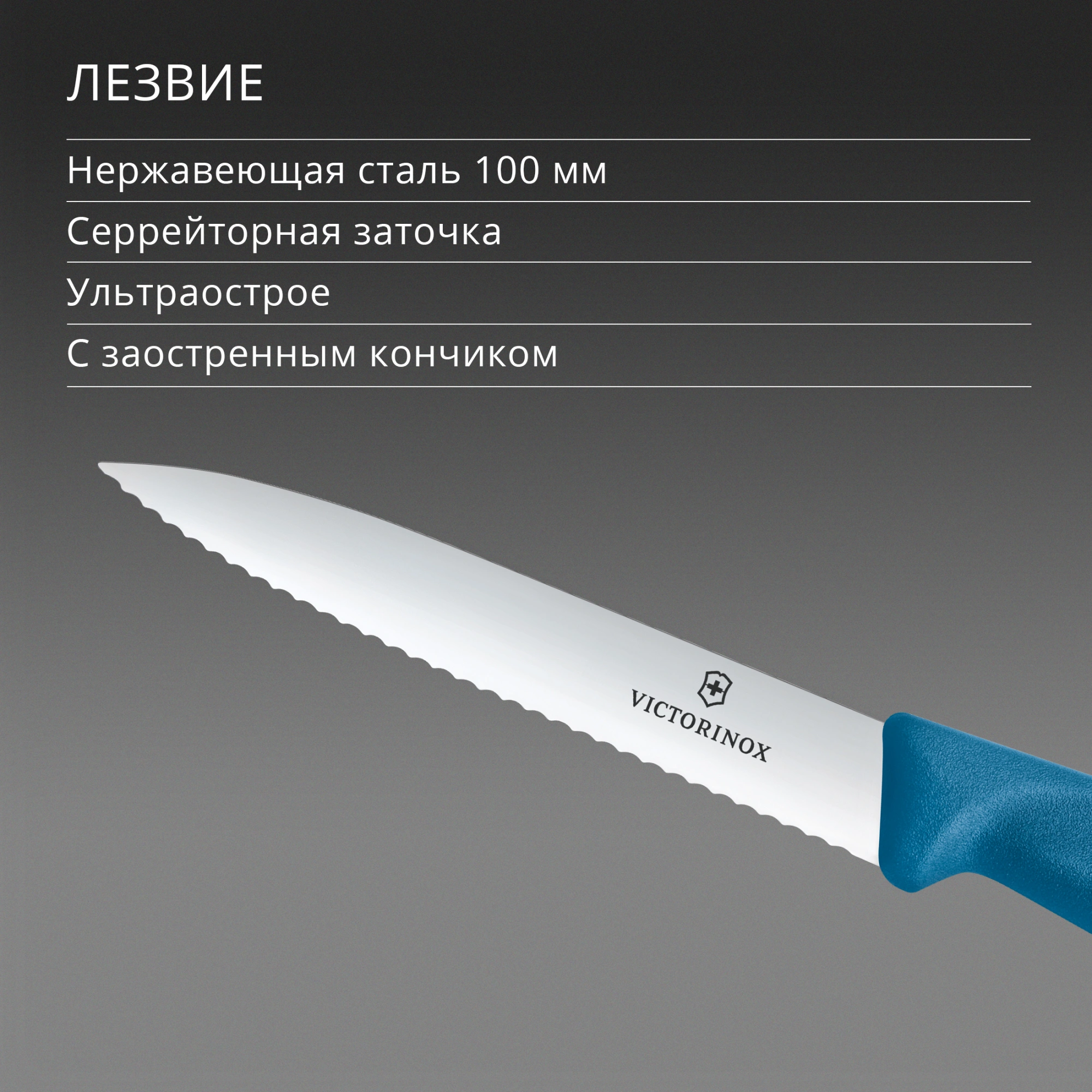 Нож кухонный Victorinox Swiss Classic (6.7732.C1) стальной универсальный для чистки овощей и фруктов лезв.100мм серрейт. заточка синий — миниатюра 4