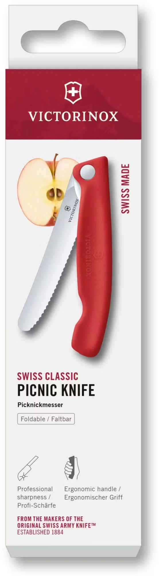 Нож кухонный Victorinox Swiss Classic 6.7831.FC1 стальной столовый для овощей лезв.110мм серрейт. заточка красный карт.коробка — фото 1