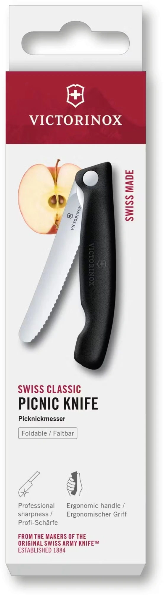 Нож кухонный Victorinox Swiss Classic (6.7833.F) стальной столовый для овощей лезв.110мм серрейт. заточка черный карт.коробка — фото 1