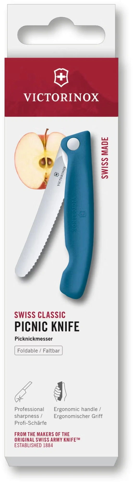 Нож кухонный Victorinox Swiss Classic 6.7832.FC1 стальной универсальный для овощей лезв.110мм серрейт. заточка синий карт.коробка — фото 1