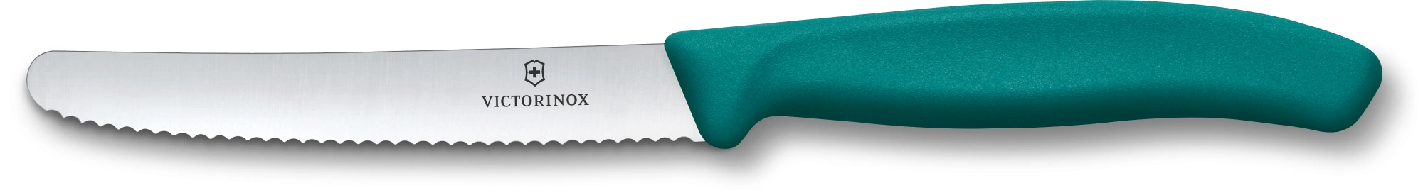 Нож кухонный Victorinox Swiss Classic (6.7834.C1) стальной столовый для томатов лезв.110мм серрейт. заточка зеленый — фото 1