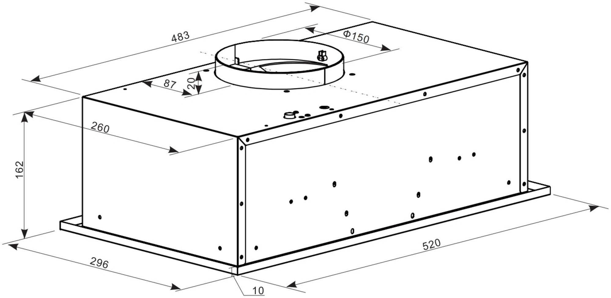 Вытяжка встраиваемая Weissgauff Box 600 PB IX нержавеющая сталь управление: кнопочное (1 мотор) — миниатюра 15