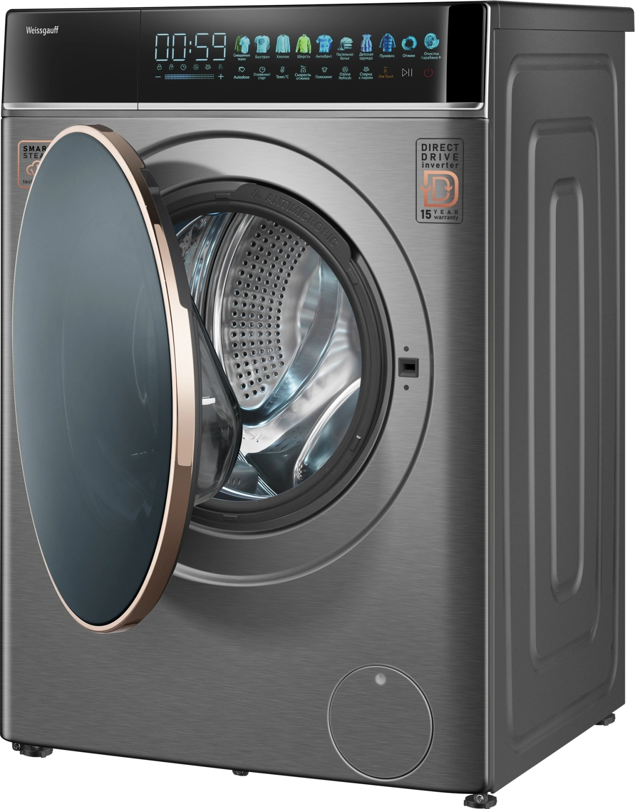 Стиральная машина Weissgauff WM 58411 Direct Drive Inverter Premium класс: A+++ загр.фронтальная макс.:11кг темно-серебристый инвертор — миниатюра 4
