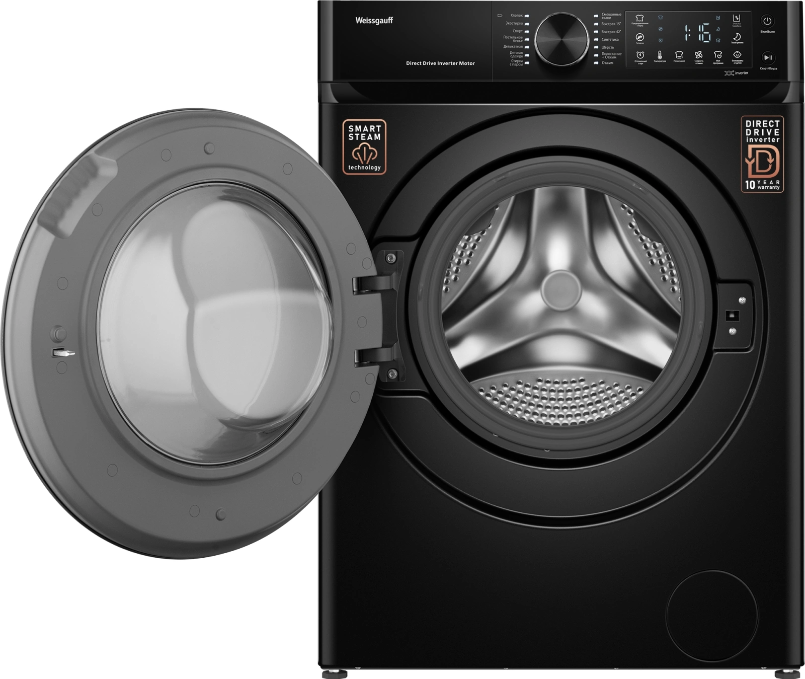 Стиральная машина Weissgauff WM 59411 Direct Drive Inverter Steam Matt Black класс: A+++ загр.фронтальная макс.:11кг черный инвертор — миниатюра 2