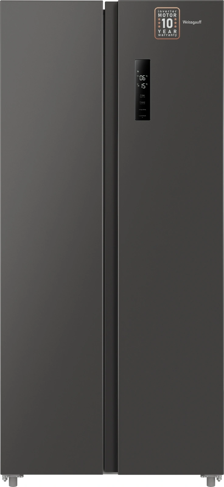 Холодильник Weissgauff WSBS 500 Inverter NoFrost Dark Grey 2-хкамерн. серый стекло инвертер — фото 1