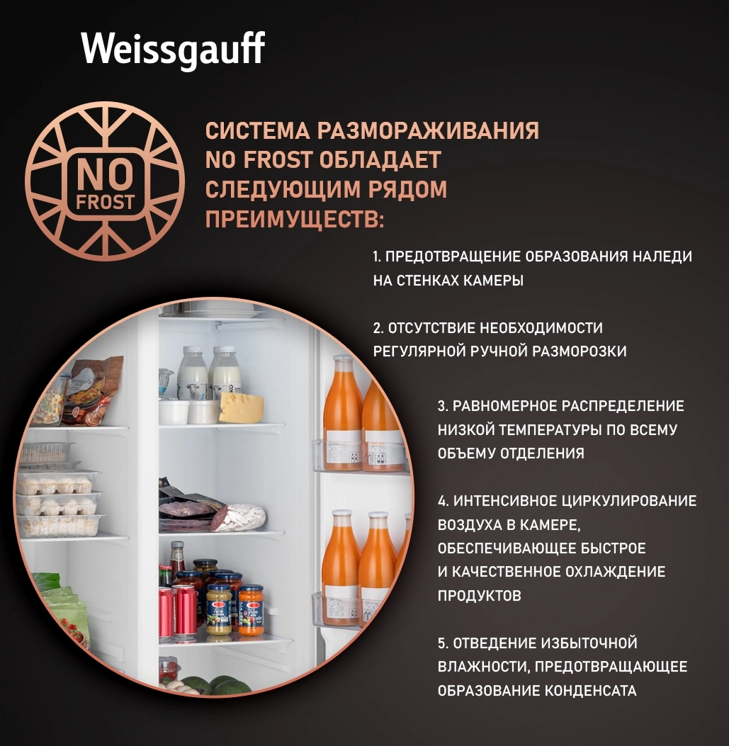 Холодильник Weissgauff WSBS 500 Inverter NoFrost Dark Grey 2-хкамерн. серый стекло инвертер — миниатюра 14