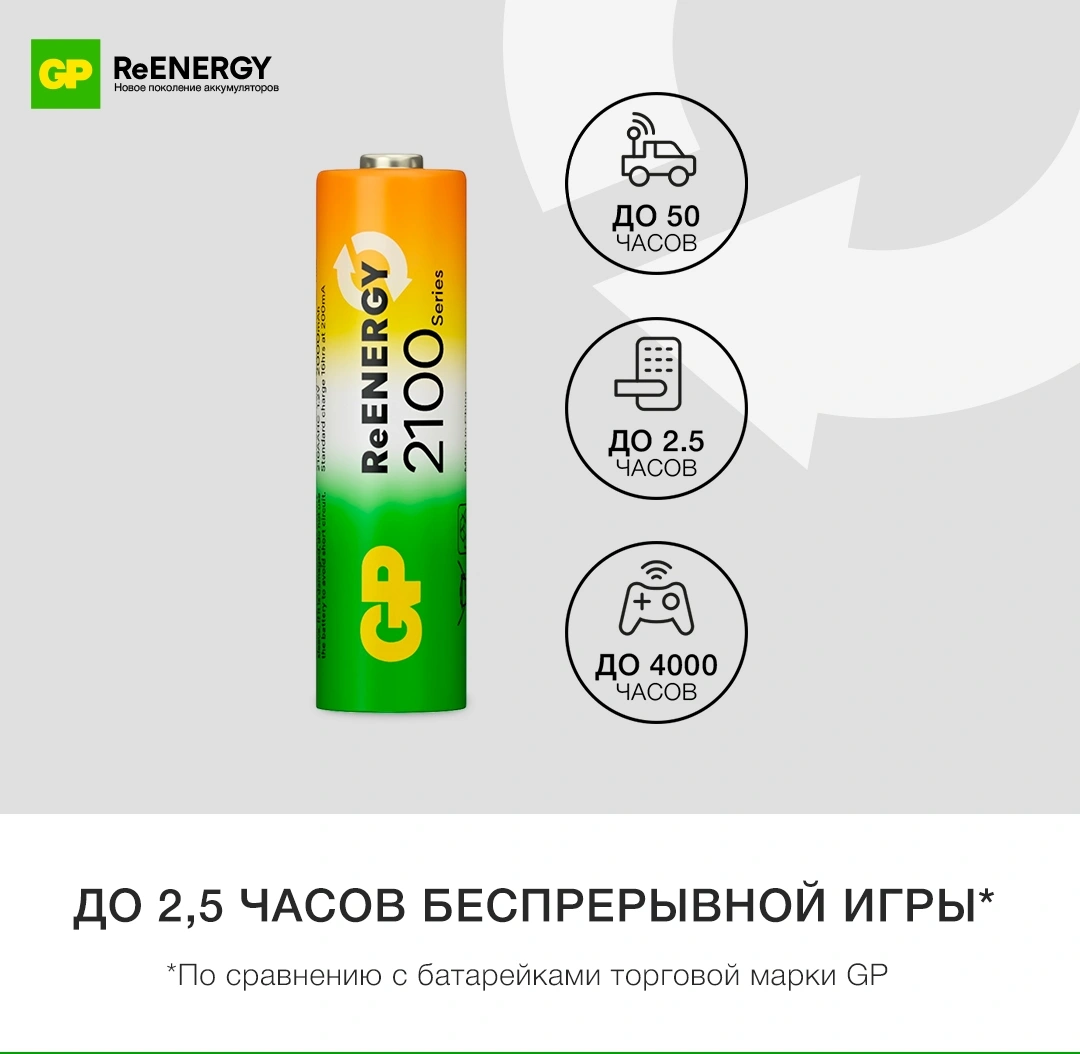 Аккумулятор GP 210AAHC АА+75AAAHC AAA NiMH 2000mAh (8шт) — миниатюра 10