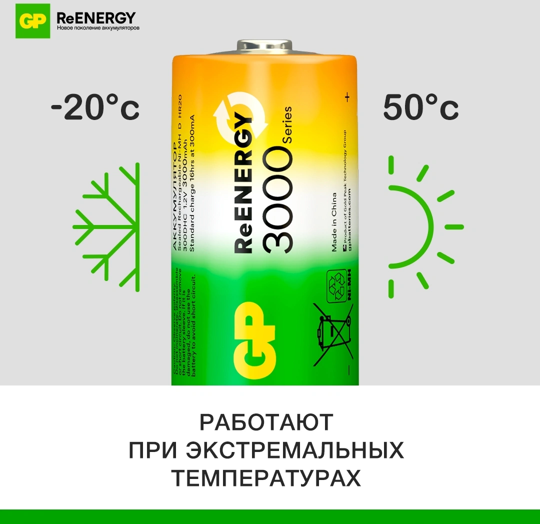 Аккумулятор GP 300CHC C NiMH 2000mAh (2шт) — миниатюра 6