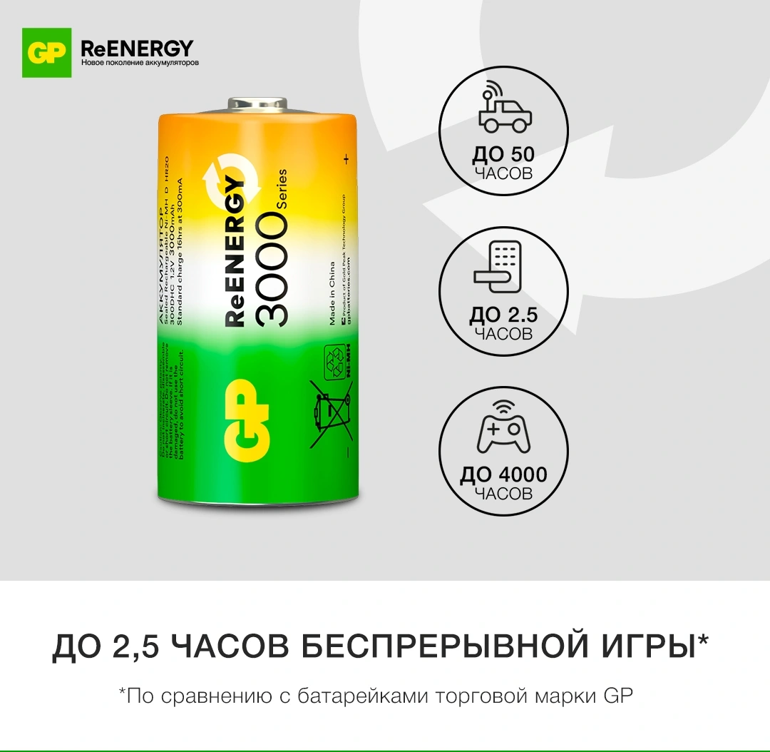 Аккумулятор GP 300CHC C NiMH 2000mAh (2шт) — миниатюра 8