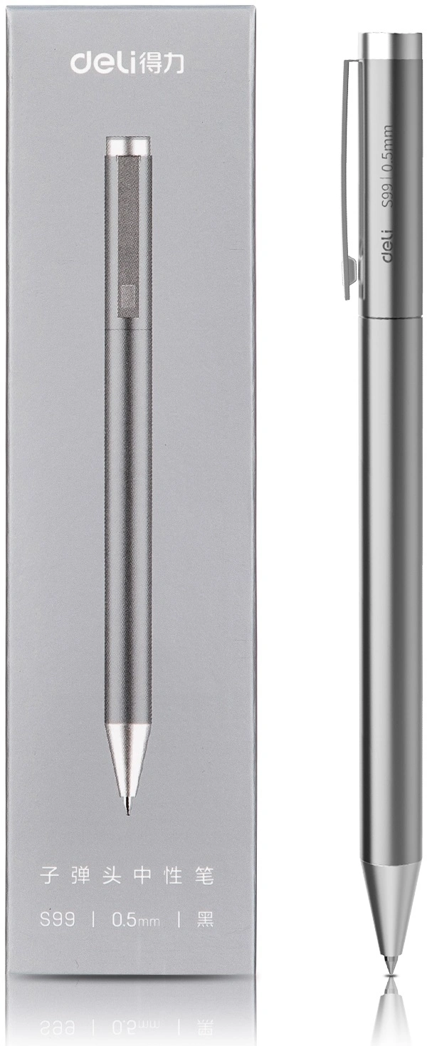 Ручка гелев. автоматическая Deli (S99 SILVER) серебристый d=0.5мм черн. черн. подар.кор. — фото 1