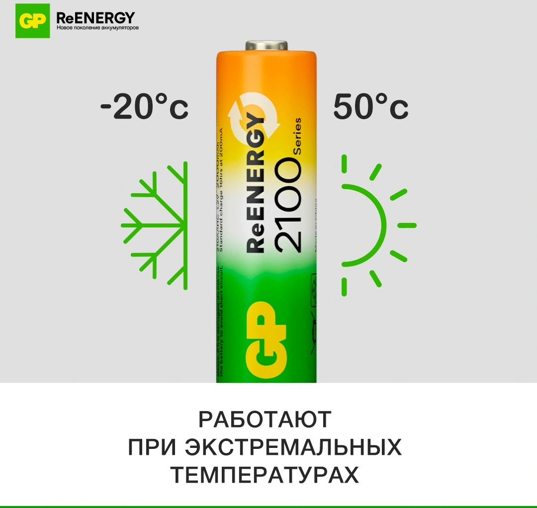 Аккумулятор GP 210AAHCRGY-2CRCB2 AA NiMH 2000mAh (2шт) — миниатюра 6