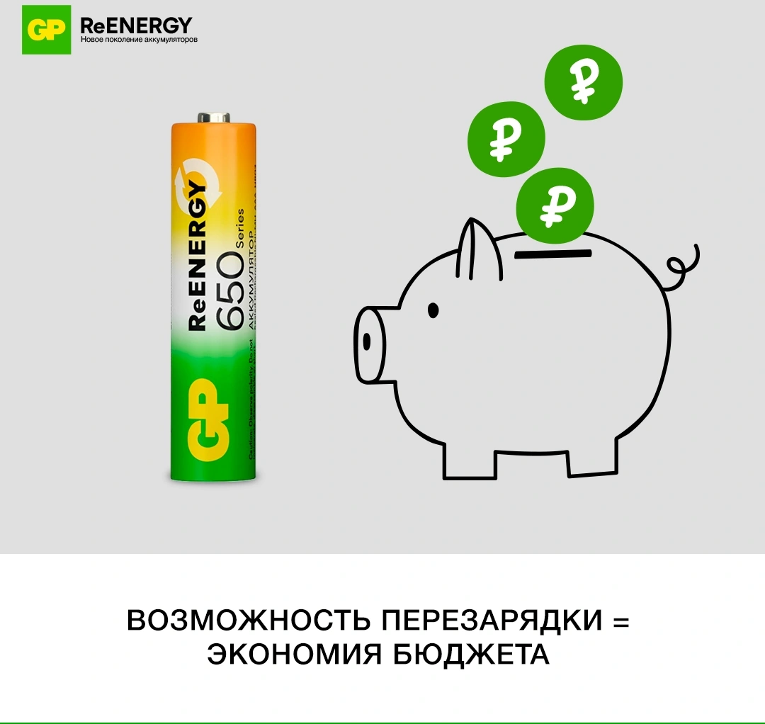 Аккумулятор GP 65AAAHCRGY-2CRCB2 AAA NiMH 650mAh (2шт) — миниатюра 9