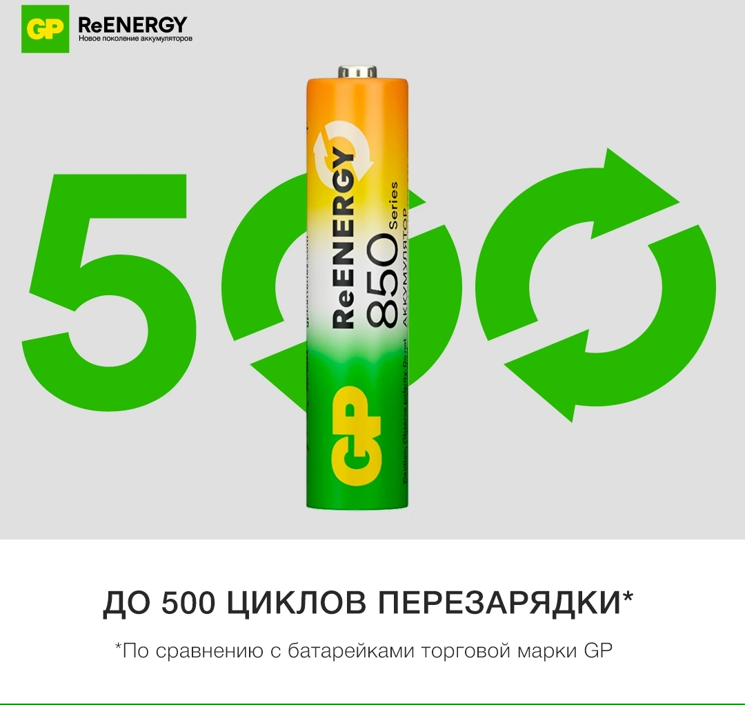 Аккумулятор GP 85AAAHCRGY-2CRCB2 AAA NiMH 850mAh (2шт) — миниатюра 7