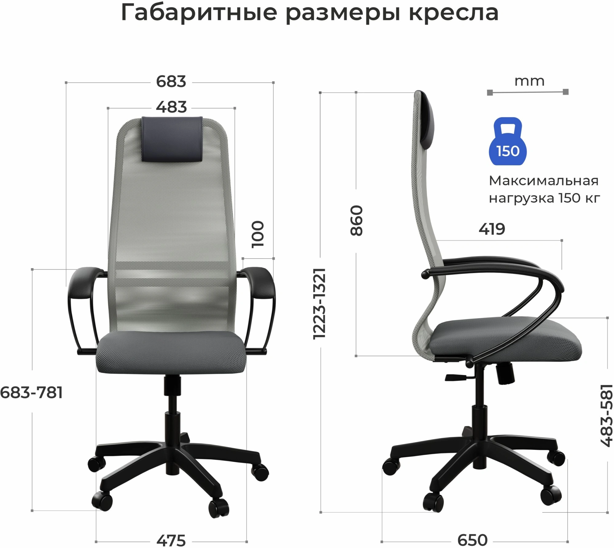 Кресло Метта SU-B-8 светло-серый сиденье светло-серый сетка/ткань с подголов. крестов. пластик хром — миниатюра 15
