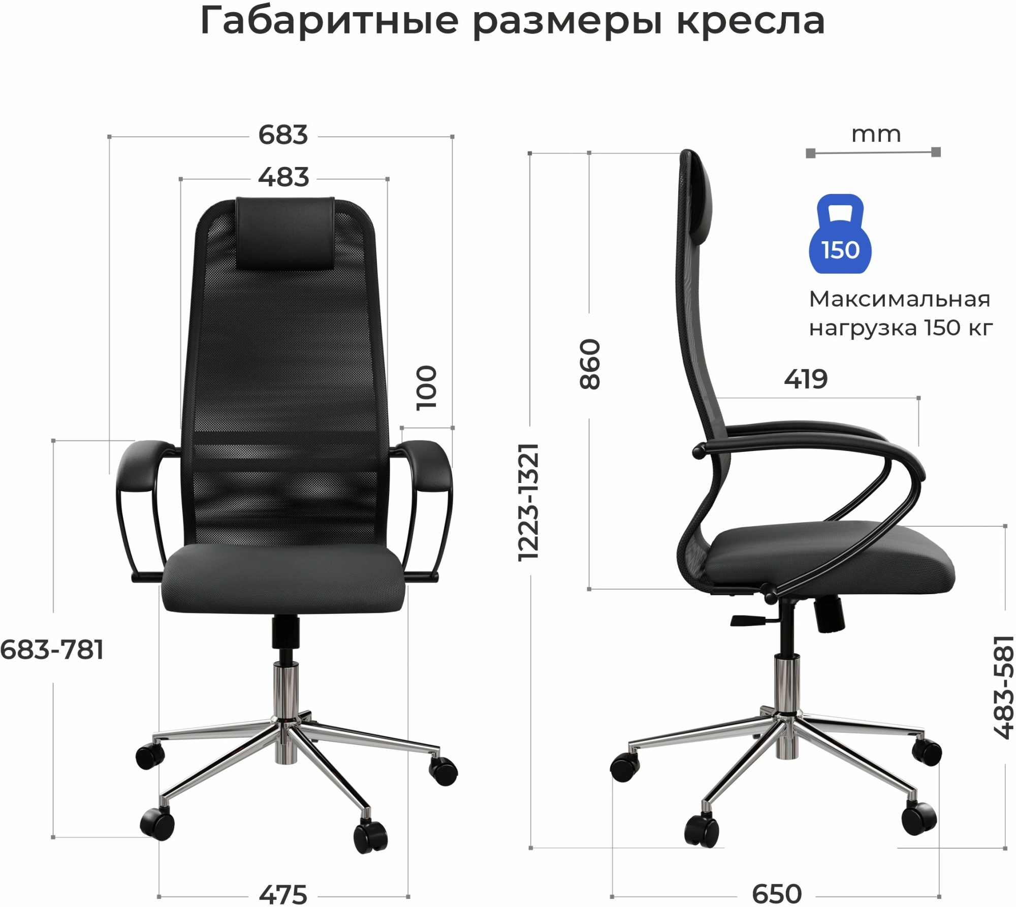 Кресло Метта SU-B-8 черный сиденье черный сетка/ткань с подголов. крестов. сталь хром — миниатюра 15