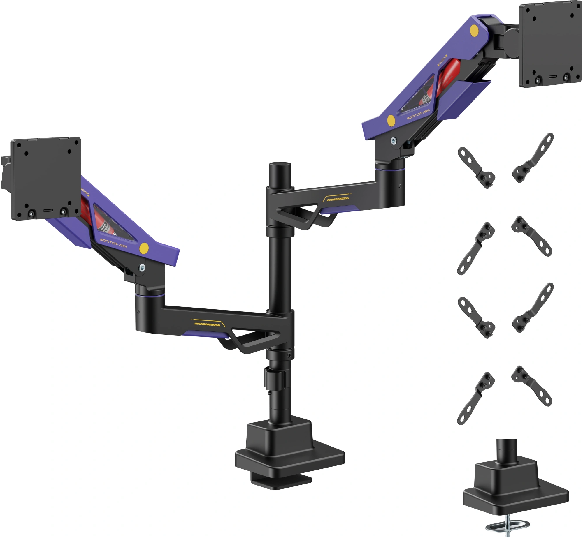 Кронштейн для мониторов Ultramounts UM742BP черный/фиолетовый 24"-57" макс.27кг крепление к столешнице поворот и наклон — миниатюра 2