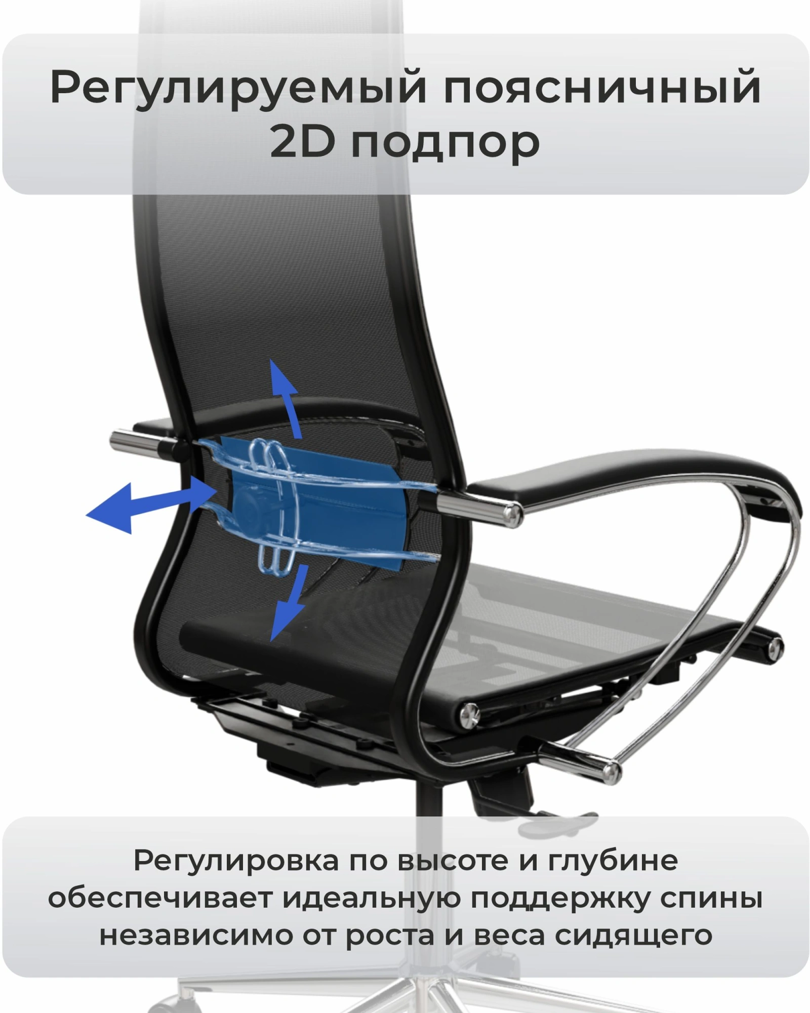 Кресло Метта ErgoLife Set 11 черный сиденье черный сетка с подголов. крестов. пластик хром — миниатюра 13
