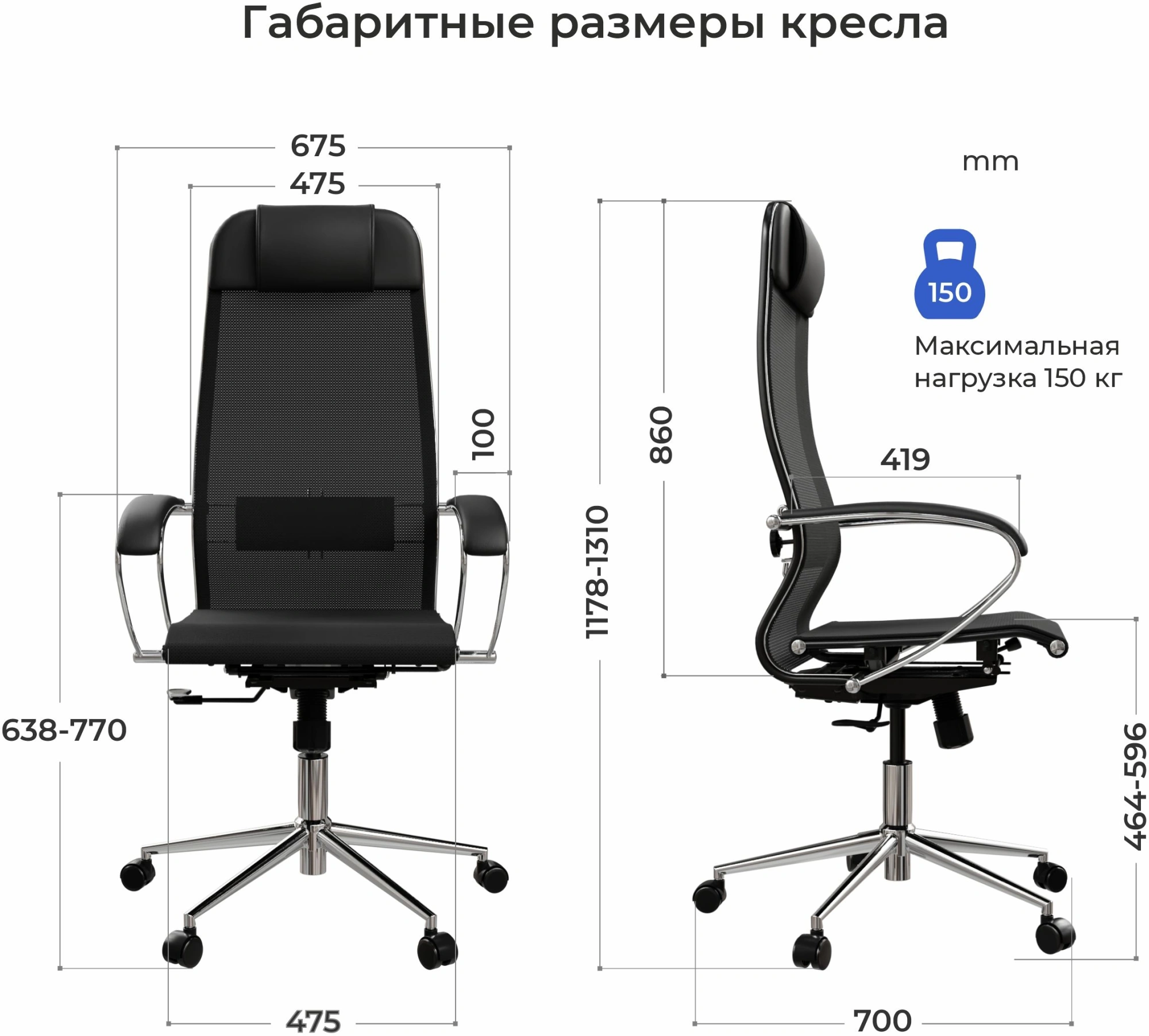 Кресло Метта ErgoLife Set 12 черный сиденье черный сетка с подголов. крестов. сталь хром — миниатюра 18