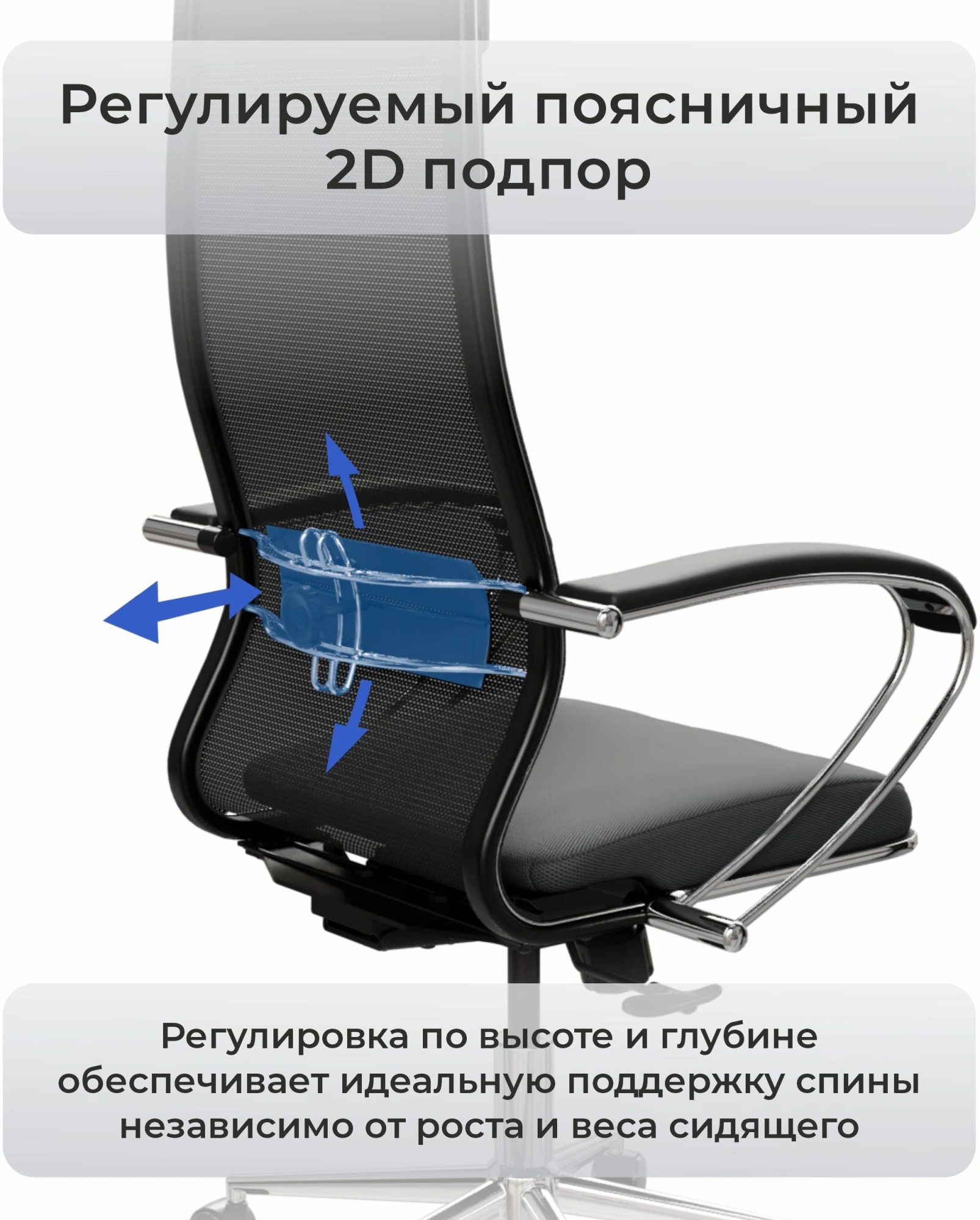 Кресло Метта ErgoLife Set 15 черный сиденье черный сетка/ткань с подголов. крестов. сталь хром — миниатюра 13