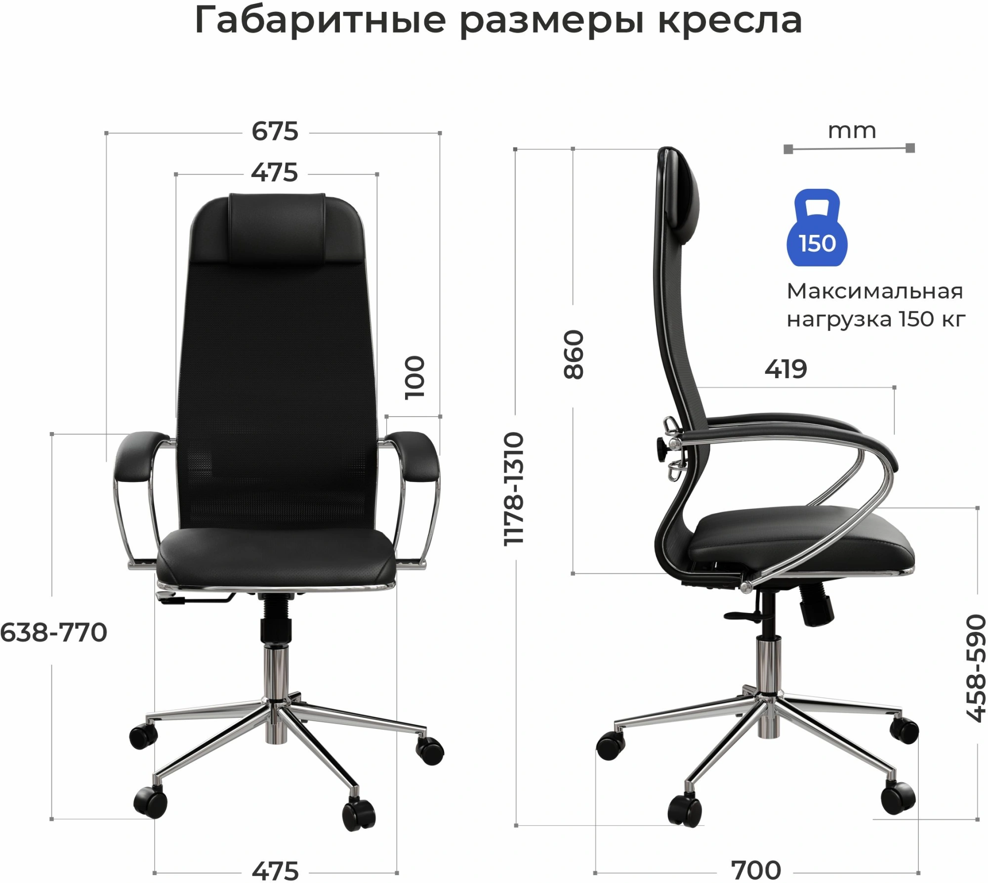 Кресло Метта ErgoLife Set 16 черный сиденье черный сет./экокожа с подголов. крестов. сталь хром — миниатюра 17