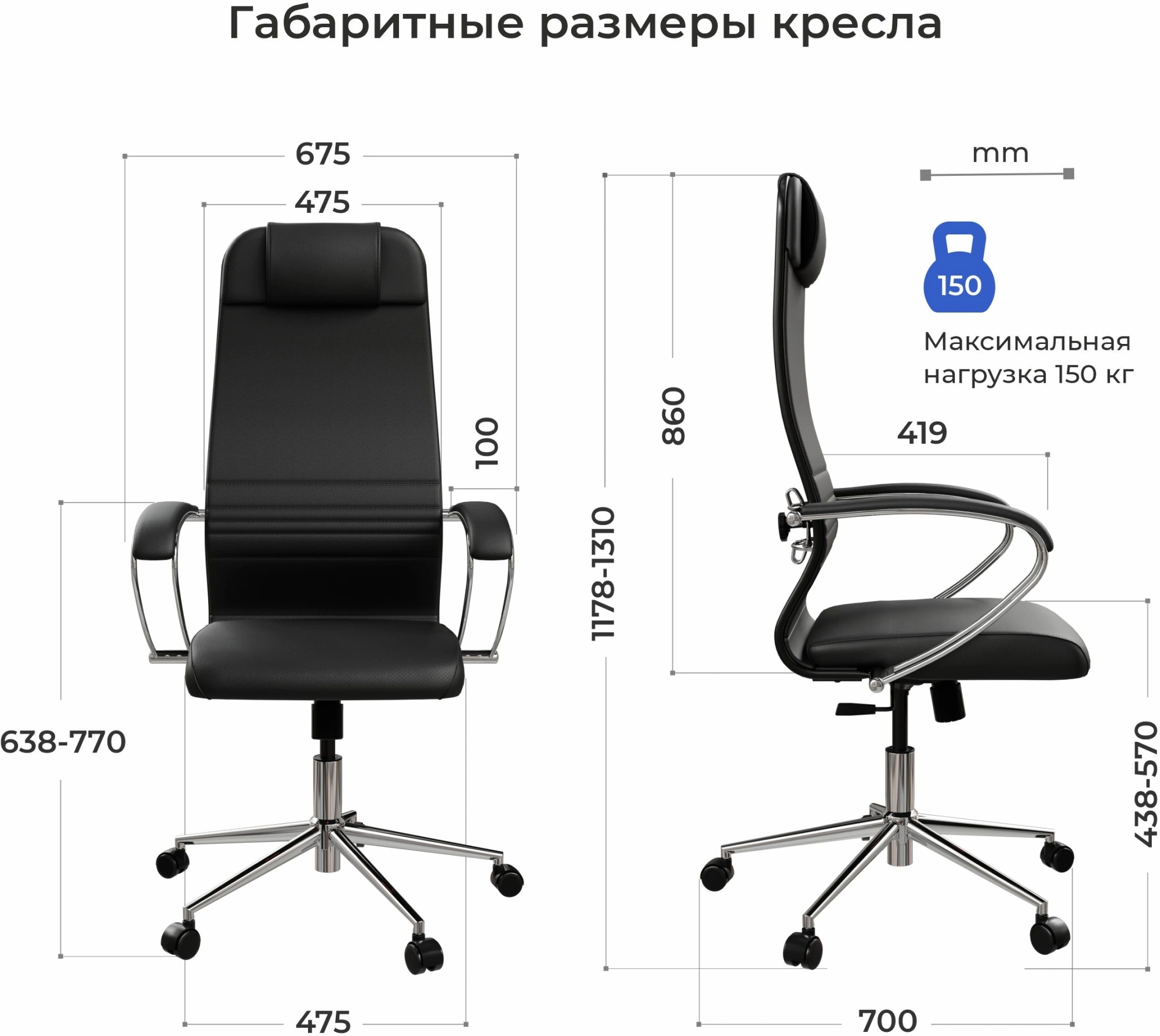 Кресло Метта ErgoLife Set 17 черный сиденье черный экокожа с подголов. крестов. сталь хром — миниатюра 15