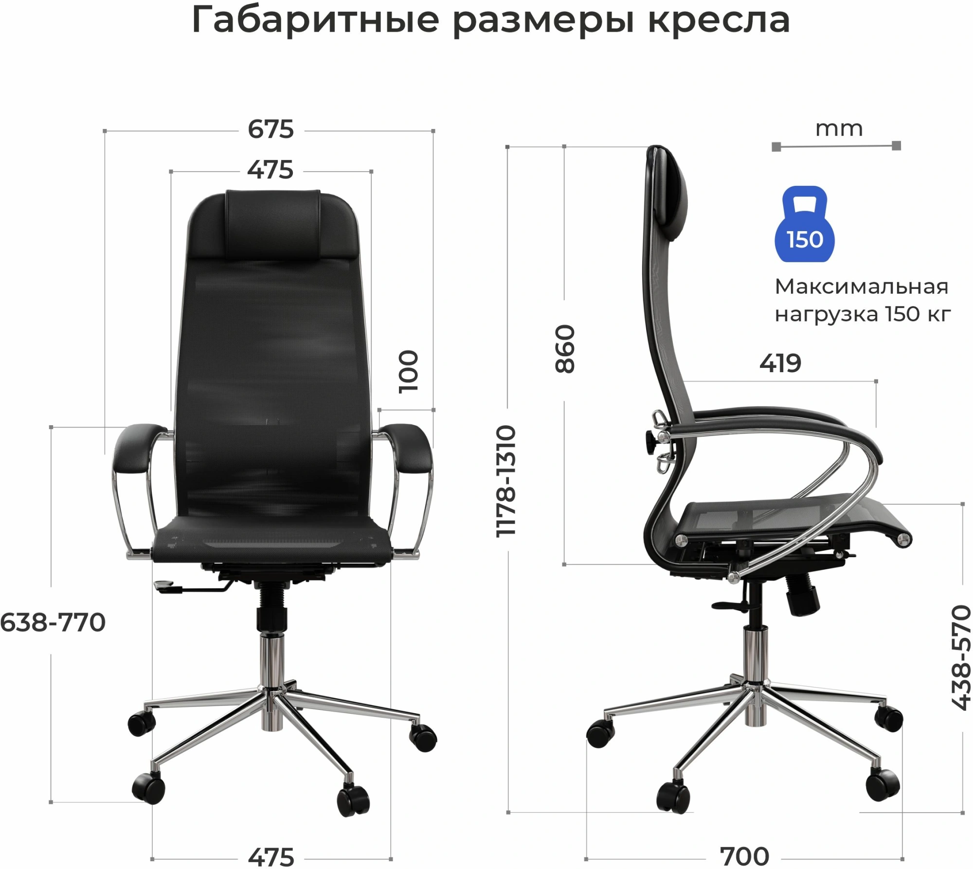 Кресло Метта ErgoLife Set 4 черный сиденье черный сетка с подголов. крестов. сталь хром — миниатюра 18