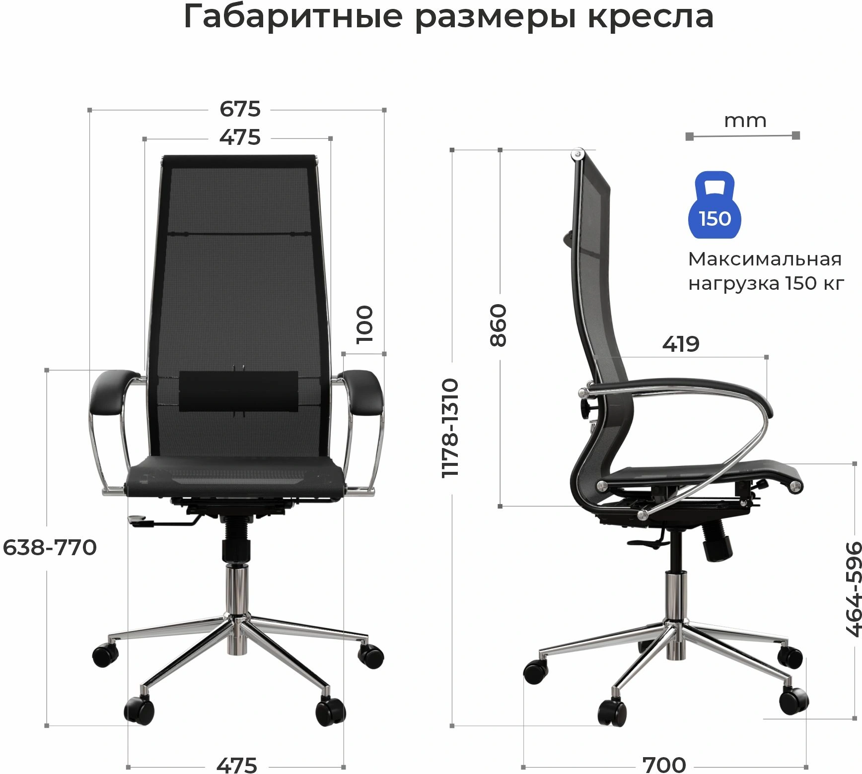 Кресло Метта ErgoLife Set 7 черный сиденье черный сетка с подголов. крестов. сталь хром — миниатюра 18